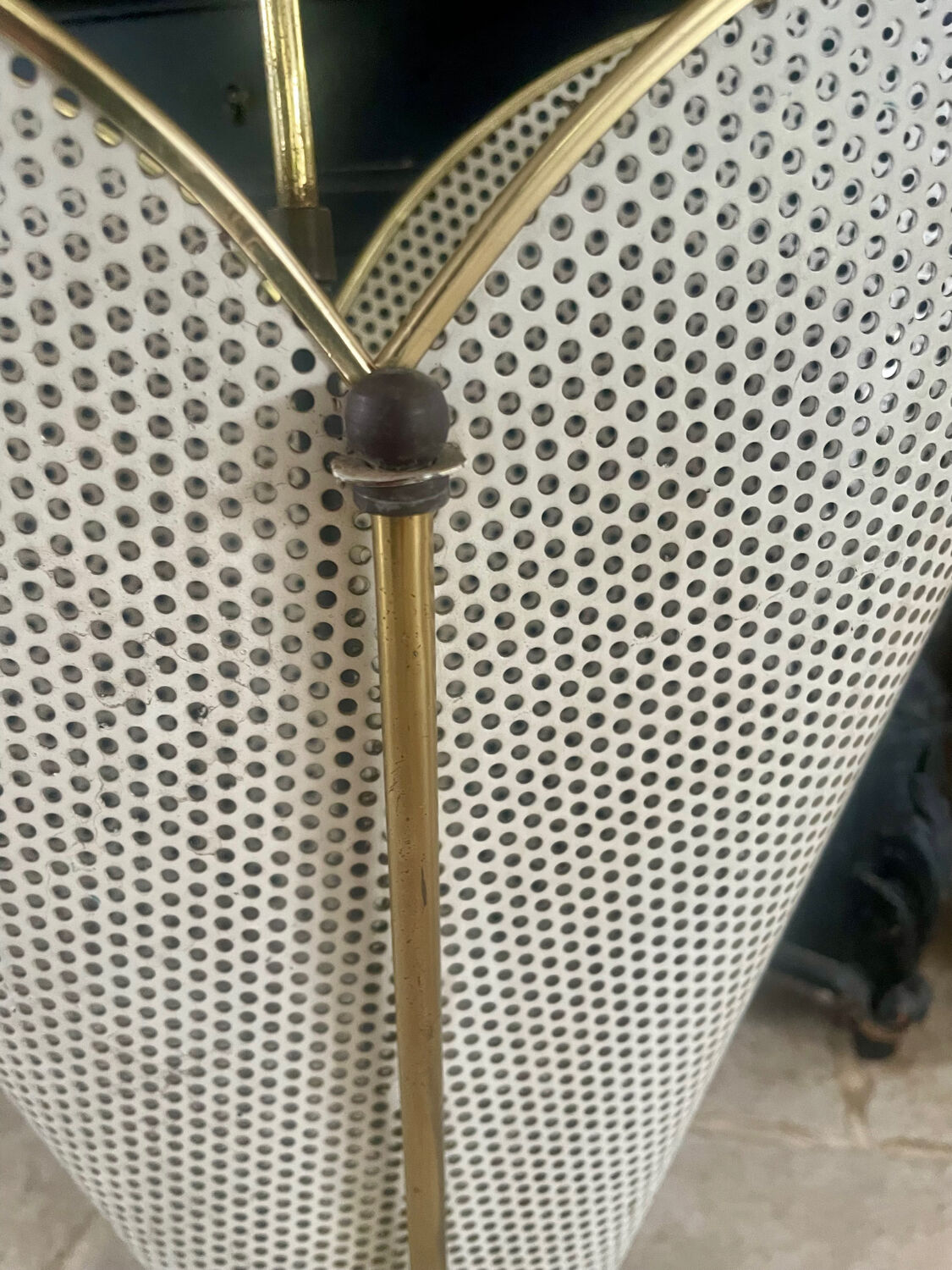 Metal umbrella stand with rigitulle and brass from the 1950s.