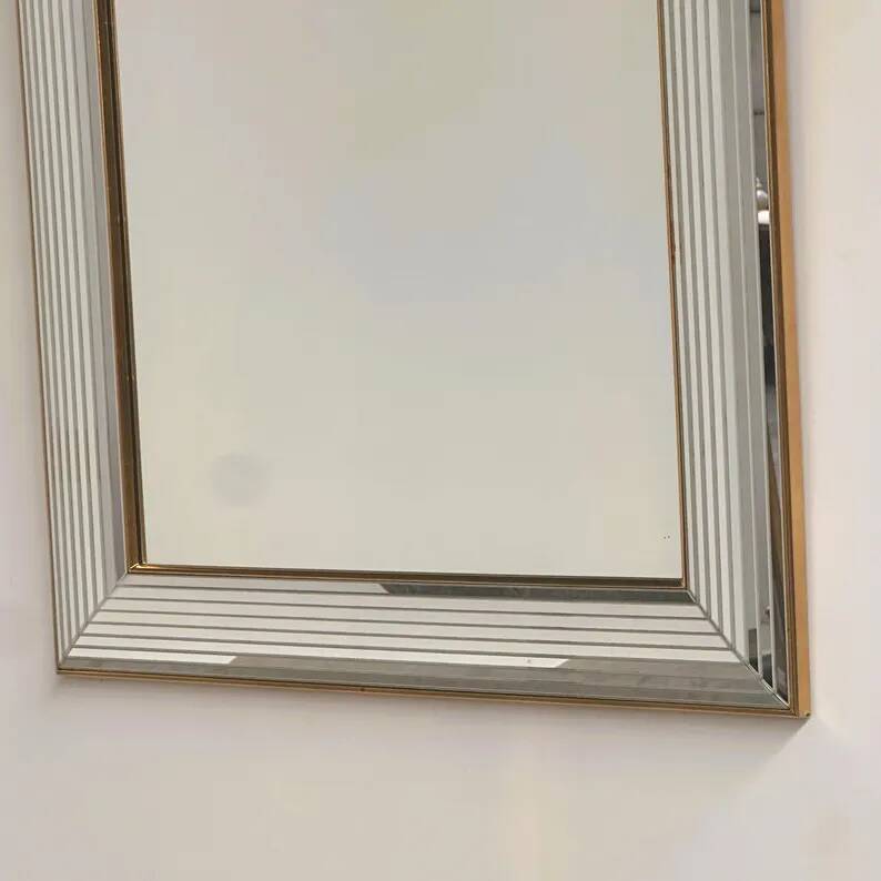 Vintage Disco Mirror Deknudt – Multi-Level Beveled Mirror Frame from the 1970s