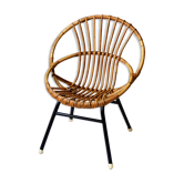 Fauteuil coquille rotin vintage enfant