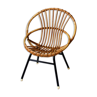 Fauteuil coquille rotin vintage enfant
