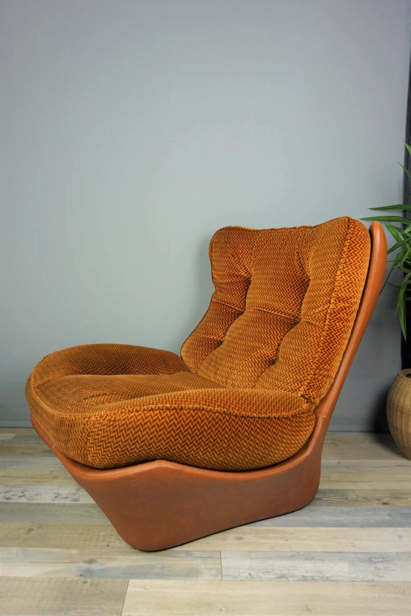 Pair of armchairs in imitation leather cognac and velvet model Orsay by Beka