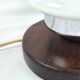 Glass lamp with wooden base, 70s Art Deco vintage space age