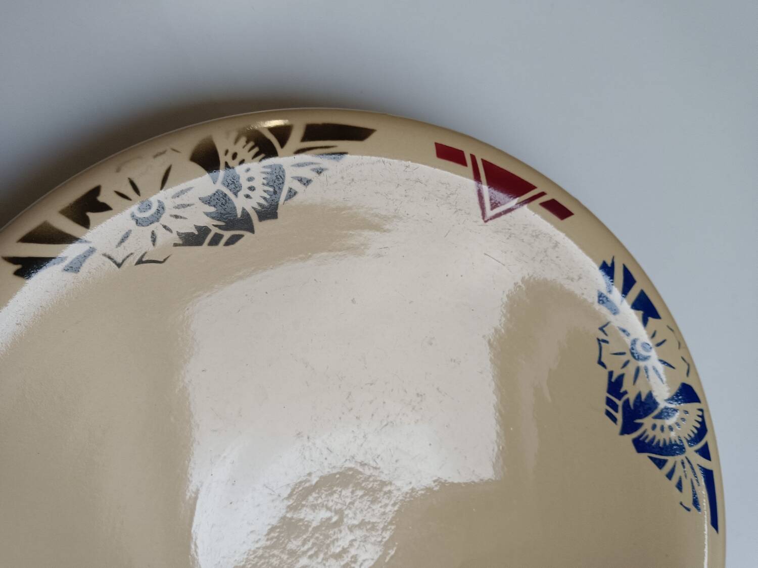 Compotier bas Badonviller art déco beige à fleurs