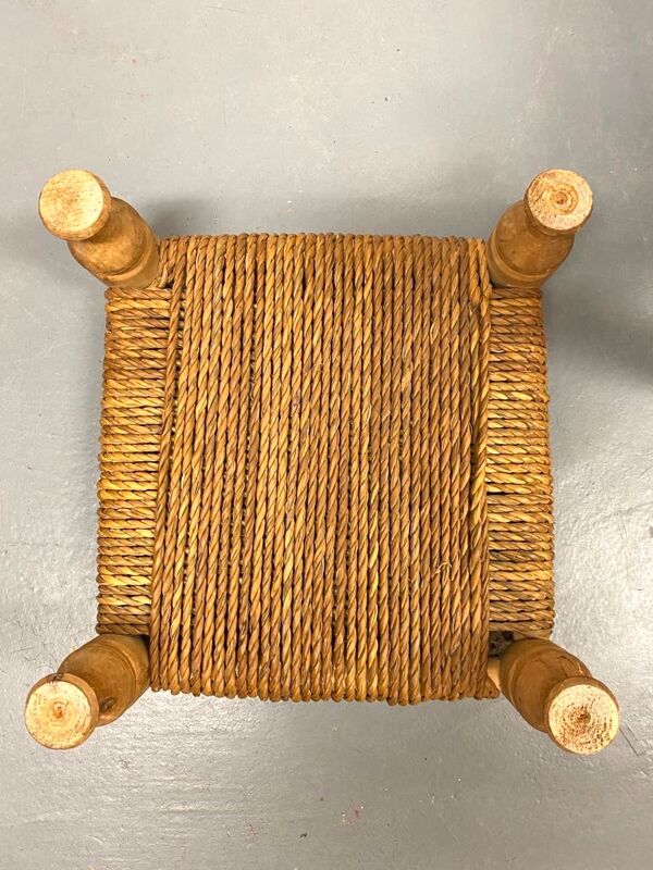 Fauteuil et repose pied en bois et corde