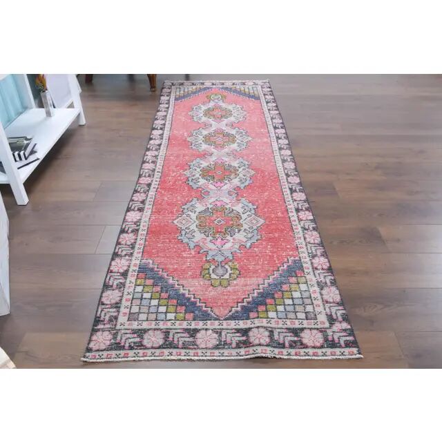 Vintage Turkish Oushak Handmade Wool Cotton Pink Runner 88x273