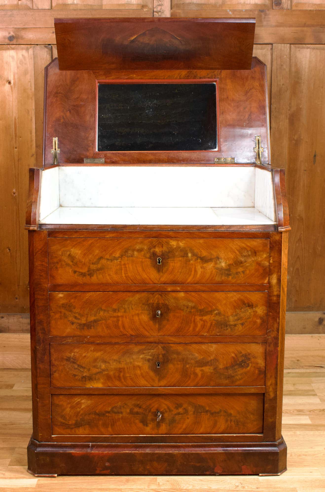 Mahogany and marble toilet chest of drawers - louis philippe period 19th century