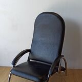 Chromed leather armchair, chaise longue from the 1970s.