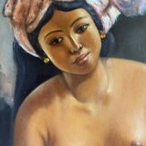 Orientalist painting Bali "Femme dêvetue" signed and dated 1984 with frame