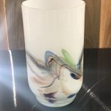 Pitcher orange service and 6 bubbled and opalescent puffed milky glasses