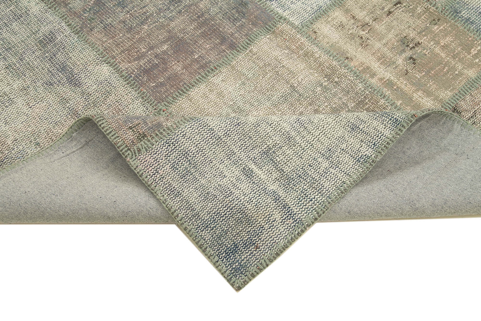 Handwoven oriental overdyed 176 cm x 243 cm grey patchwork carpet