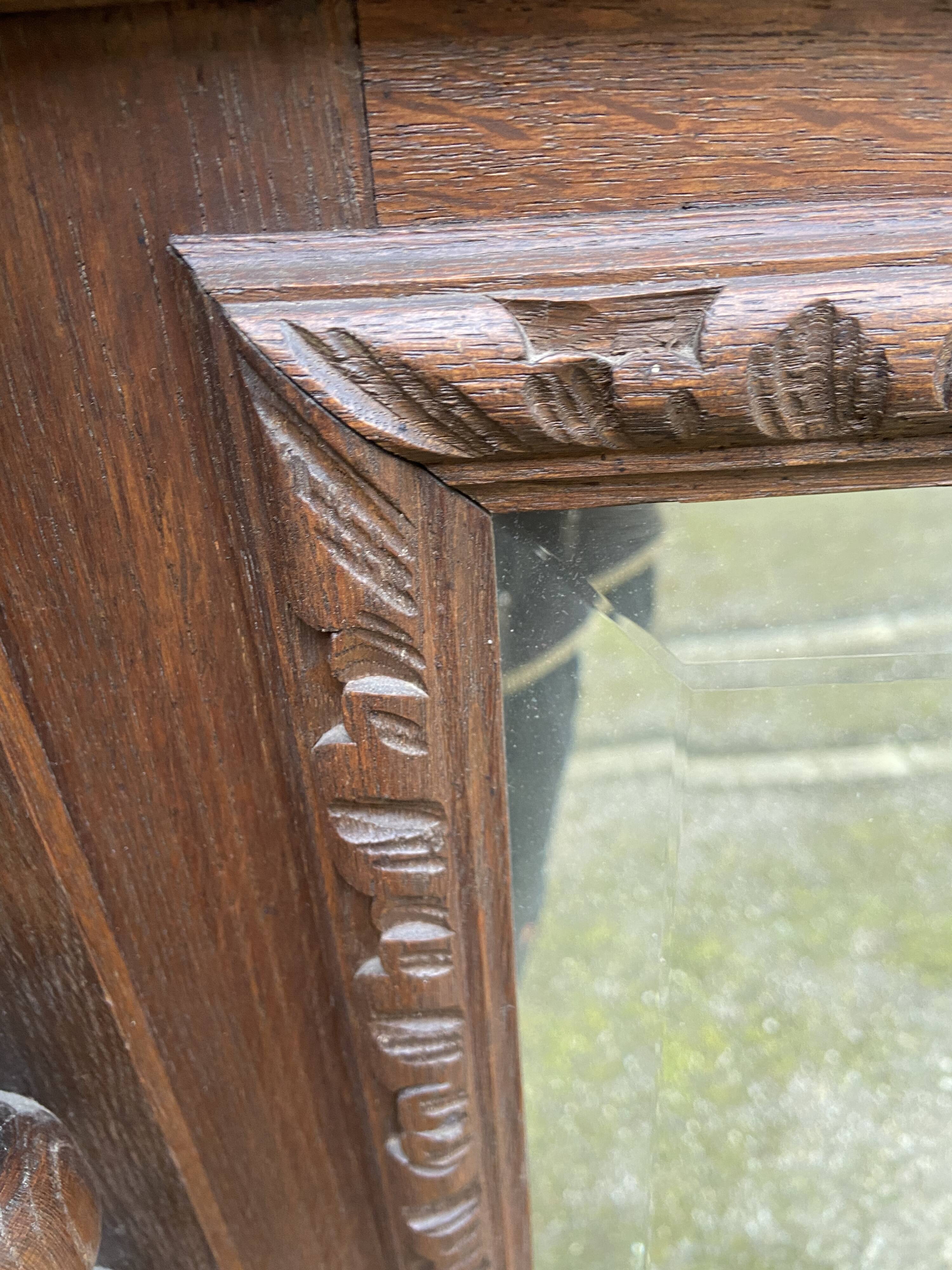 Renaissance style castle hunting mirror Louis XIII carved oak 1880