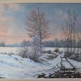 Rateau " Paysage enneigé " peinture HST encadrée