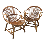 Pair of rattan shell armchairs 60s