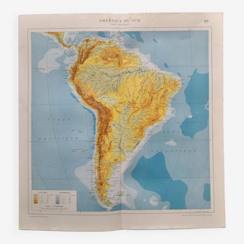 a geography map from Atlas Quillet year 1925 map: Physical South America