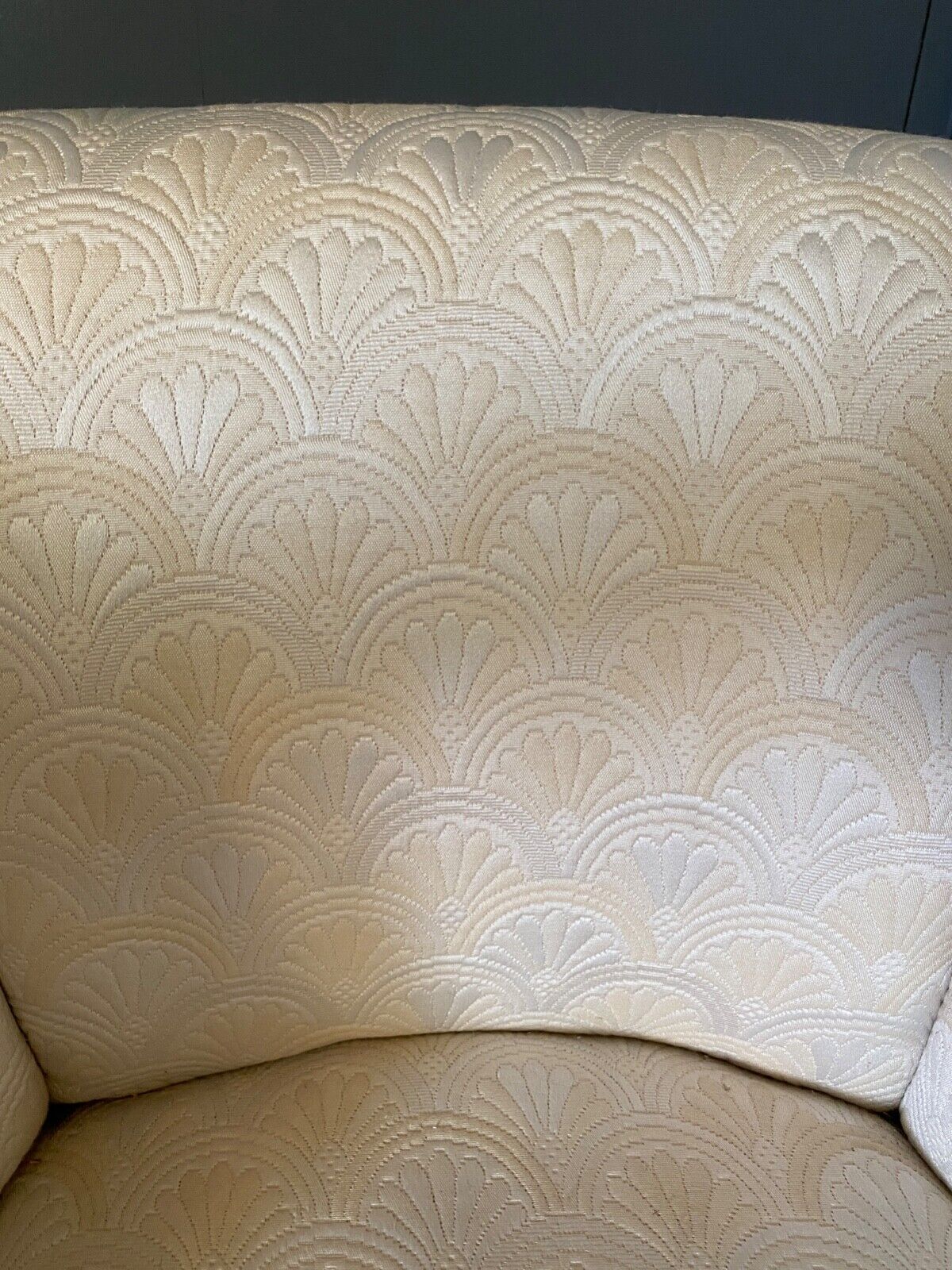 Armchair art deco 1930 marquetry fabric white cream foliage decoration