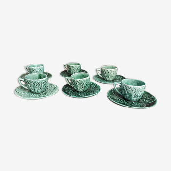 Vintage French set of 6 cups and saucers, like cauliflower leaves, handmade