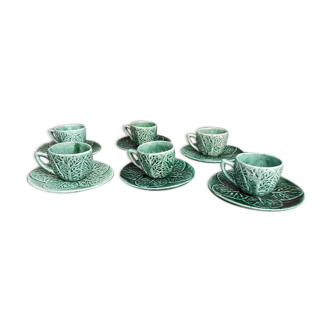 Vintage French set of 6 cups and saucers, like cauliflower leaves, handmade