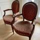 Louis XVI living room set: sofa and 4 armchairs in wood and pink velvet.