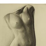 Grand dessin académique Renée Belvaux (1903-1984) Nu féminin 85x60cm