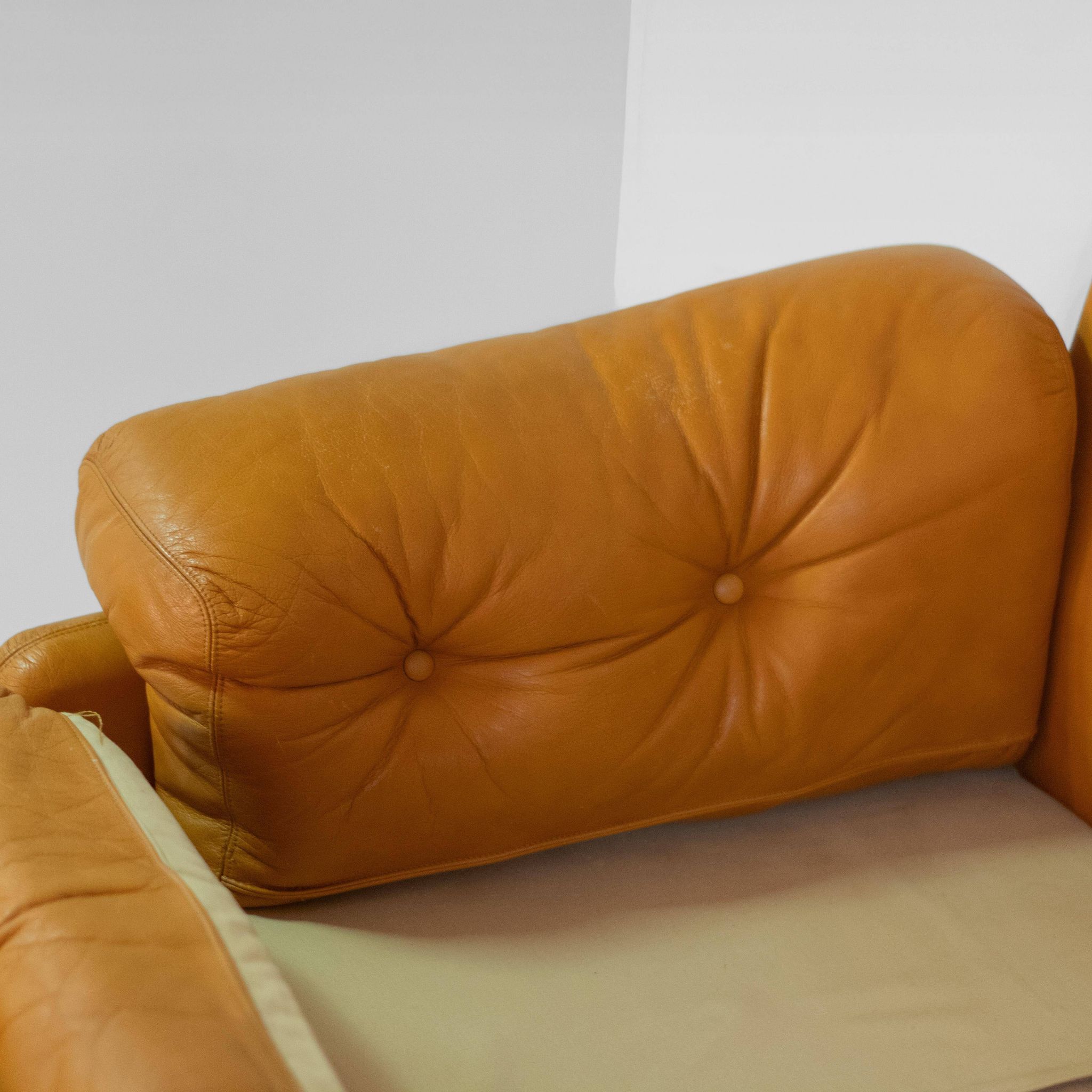 Vintage Coronado Brown Leather Large Sofa by Tobia Scarpa for C&B Italia