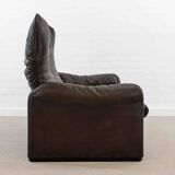 Brown leather 2-seater sofa Cassina Maralunga by Vico Magistretti