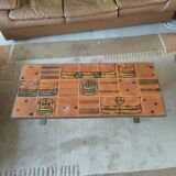 Table basse vintage en céramique – motif drakkar – design années 70