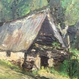 Knife-stamped painting of a mountain