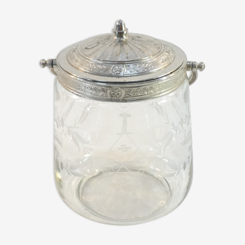 1900 glass cookie bucket engraved silver metal frame