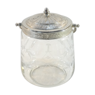 1900 glass cookie bucket engraved silver metal frame