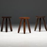 Brutalist Tripod Stools, France, 1960s