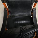 Fauteuil lounge Sirocco Safari d'Arne Norell en palissandre et cuir noir, Suède