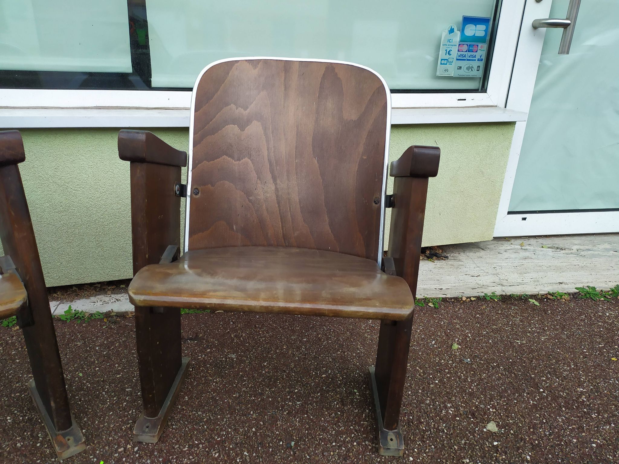 Pair of vintage antique wooden cinema chair s