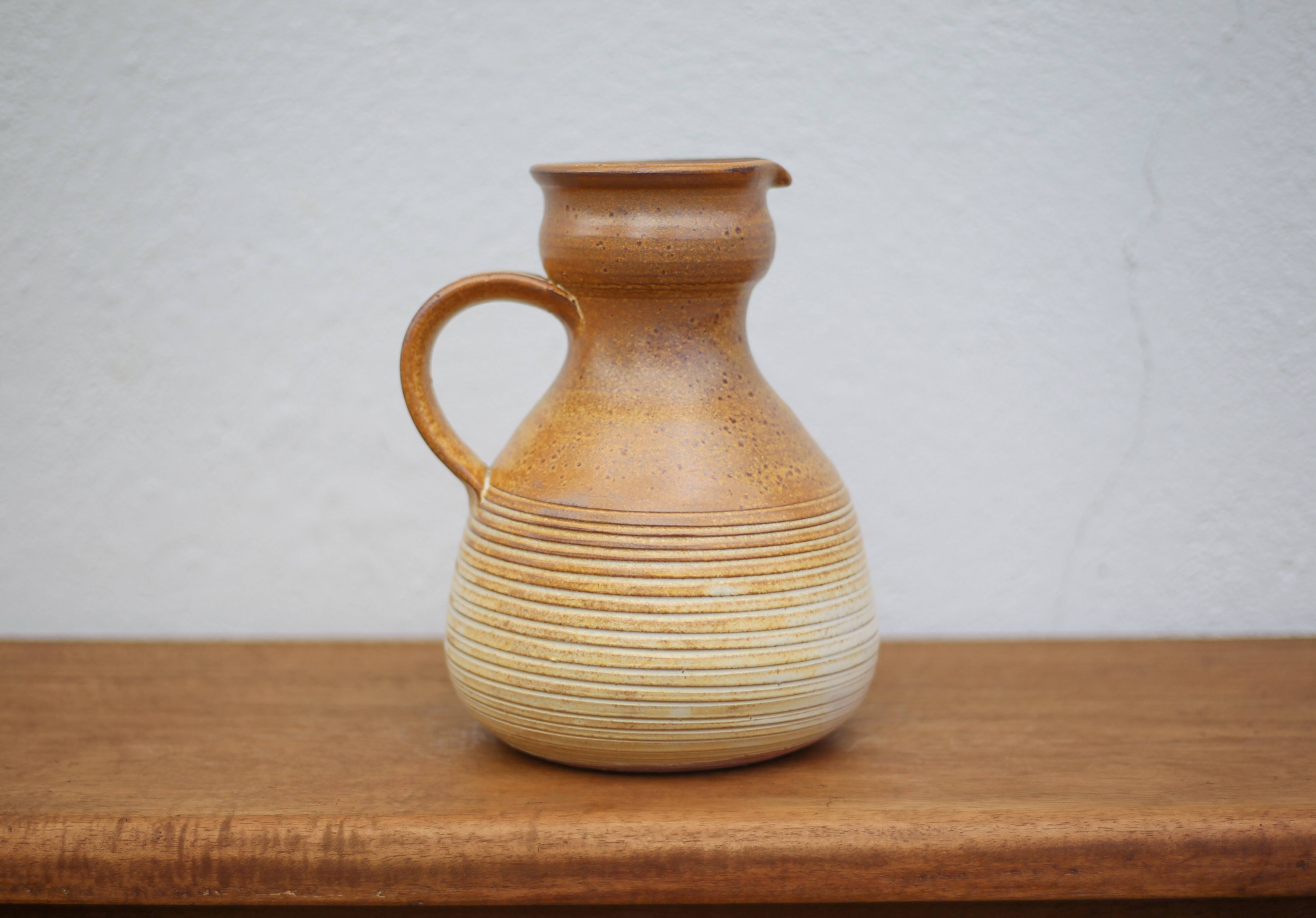 Vintage glazed terracotta pitcher, vintage carafe, jug