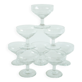 Set of 8 engraved champagne glasses, flower motifs, 1960