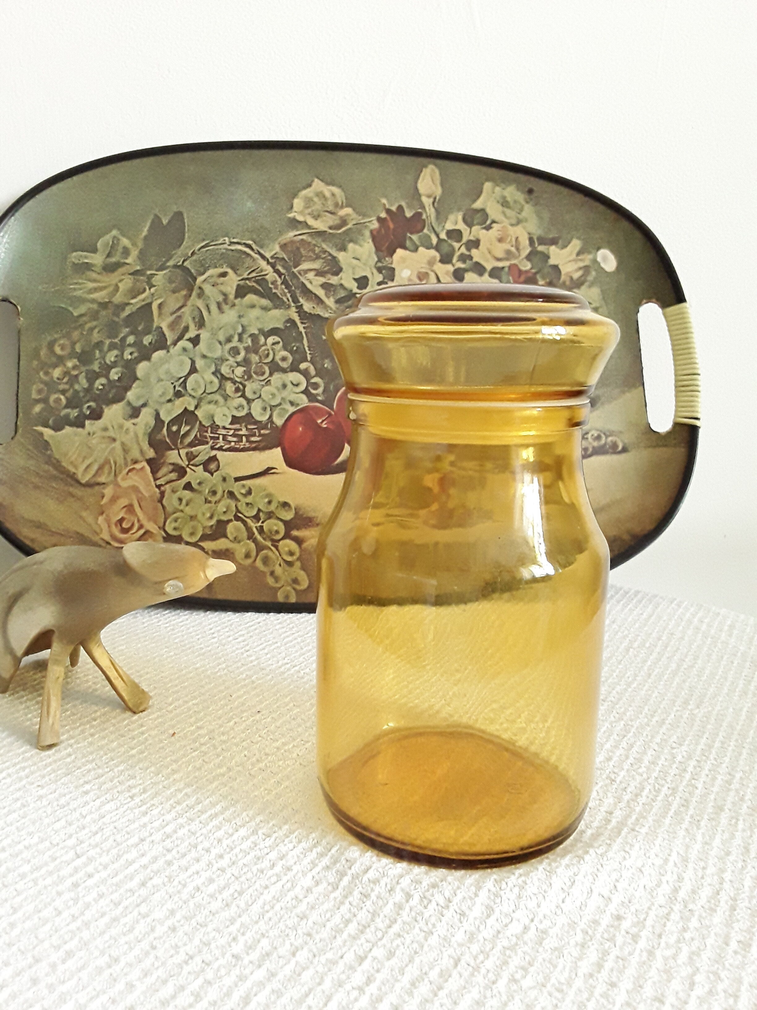 Bocal vintage en verre jaune