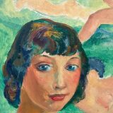 Huile sur toile par Emile Compard portrait de femmes et composition