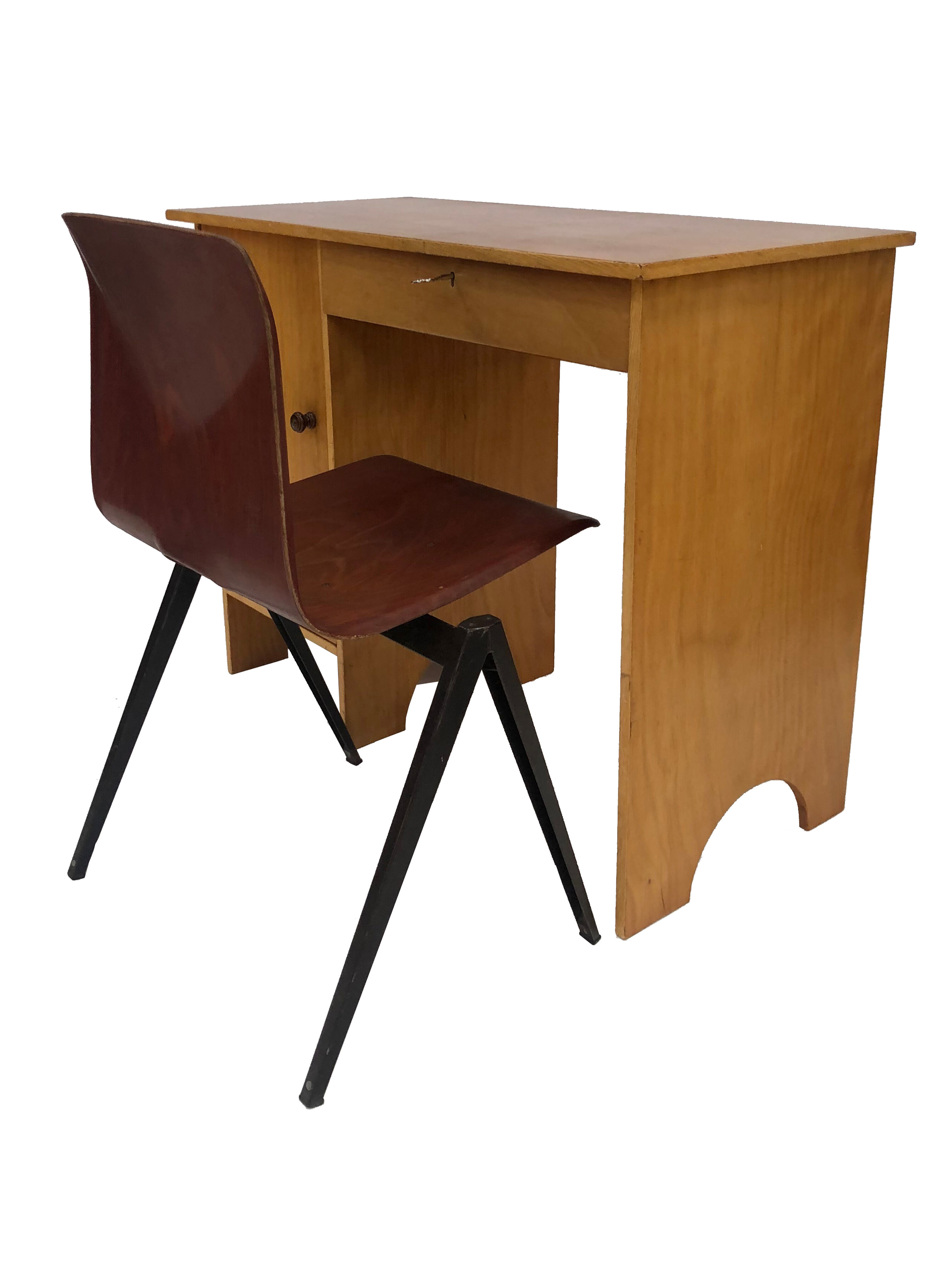 Art deco birch wood compact desk 1960