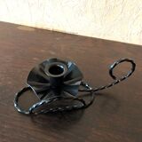 Handmade hand candle holder in vintage black wrought iron