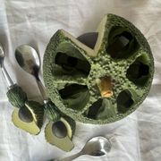Barbotine-style avocado and 6 avocado spoons Vintage 80 Siléa