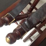 Pair of vintage "safari" folding armchairs in mahogany and leather