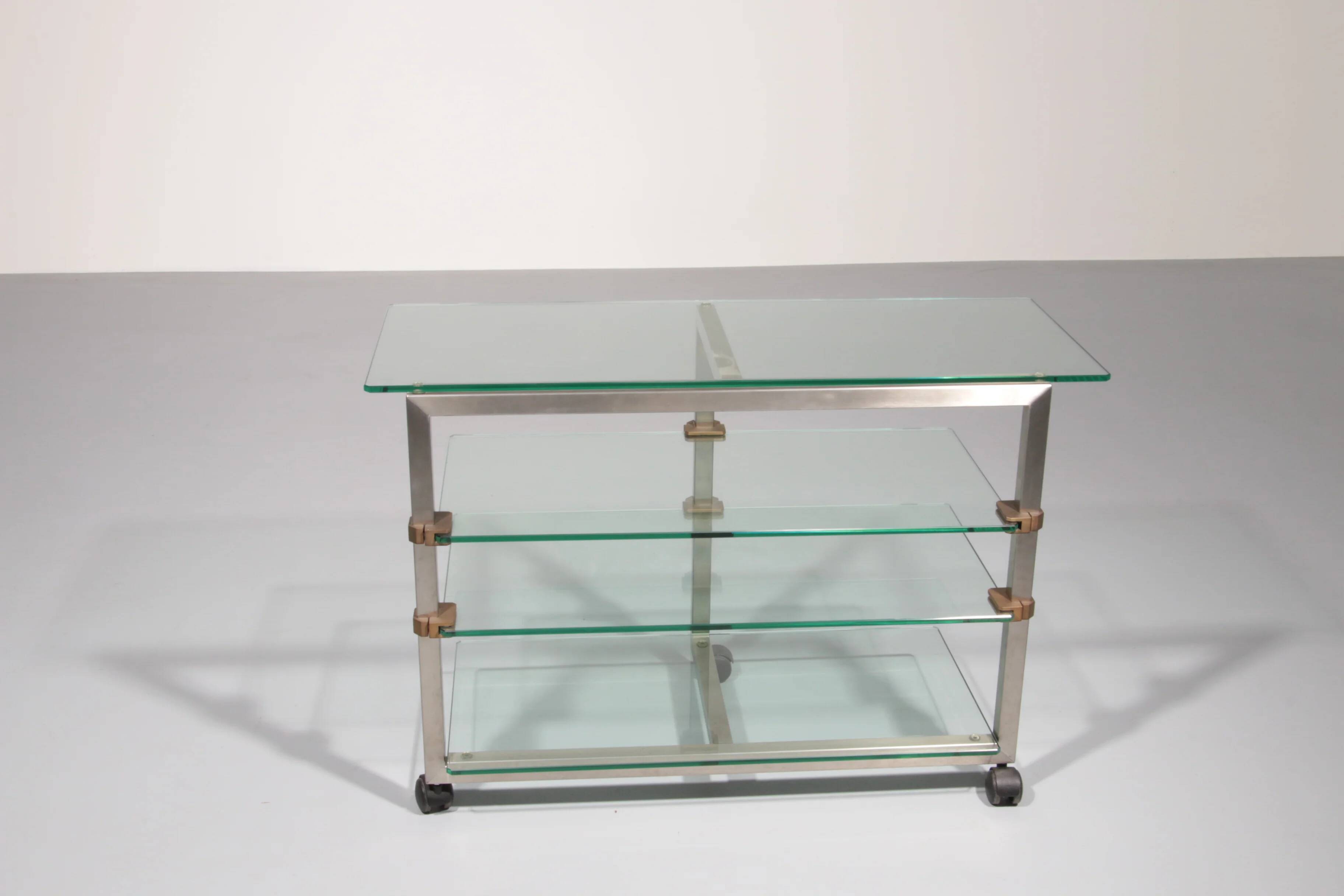 Table d'appoint, console sur roulettes Peter Ghyzcy, années 1970