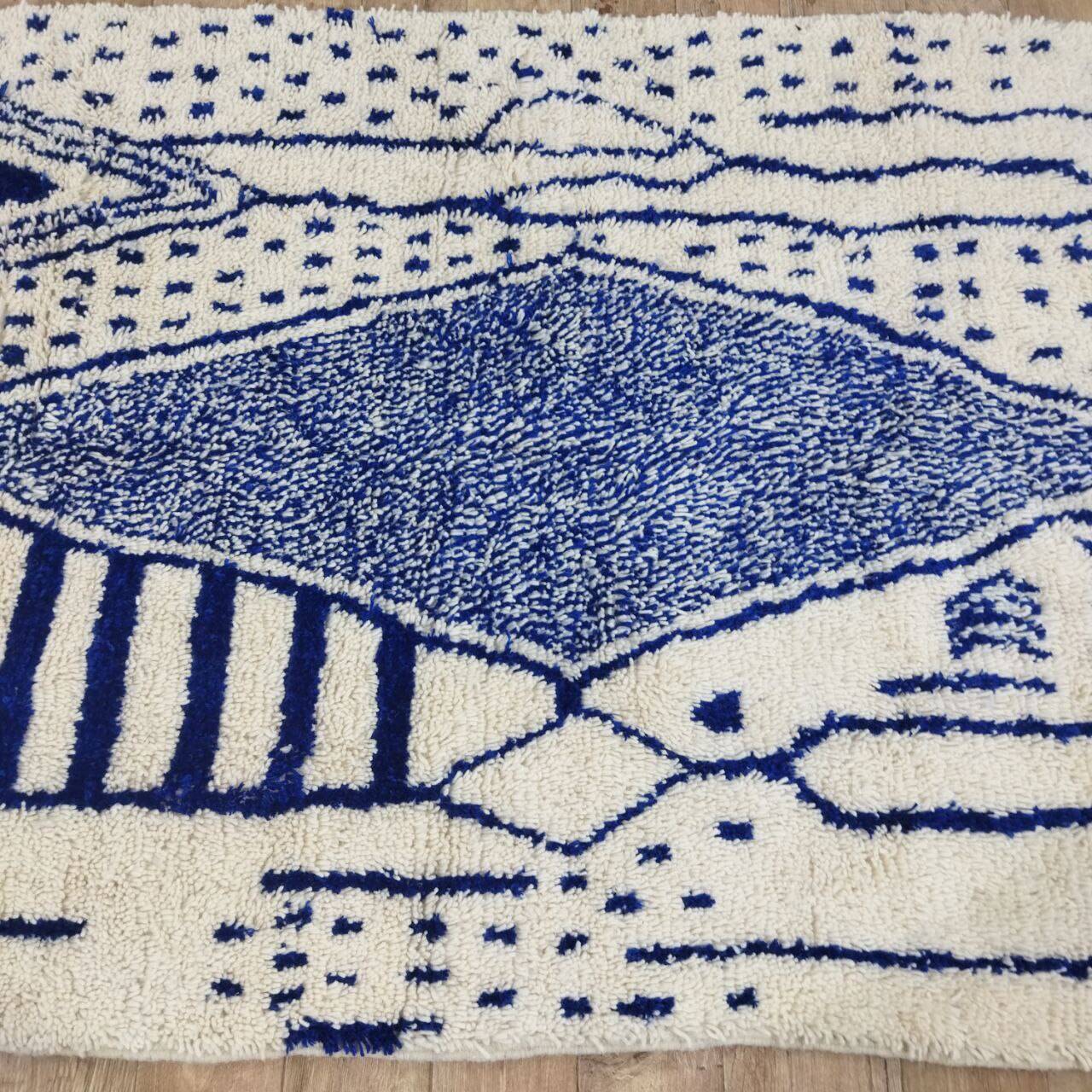 Vintage Azilal rug 264x150 cm - Blue geometric patterns