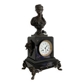 Napoleon III clock from the 19th century in marble, spelter and bronze, JAPY movement