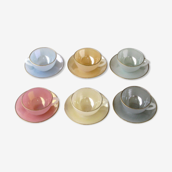 Iridescent Opaline Coffee Service Color – 6 Cups and 6 Under Cups Mod. Harlequin