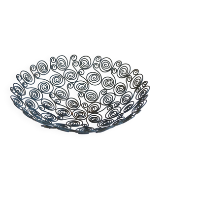 Grande coupe à fruits en métal noir ajouré – Décor arabesques