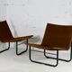 Paire de chauffeuses Kebe Danemark circa 1975 acier et toile "chocolat"