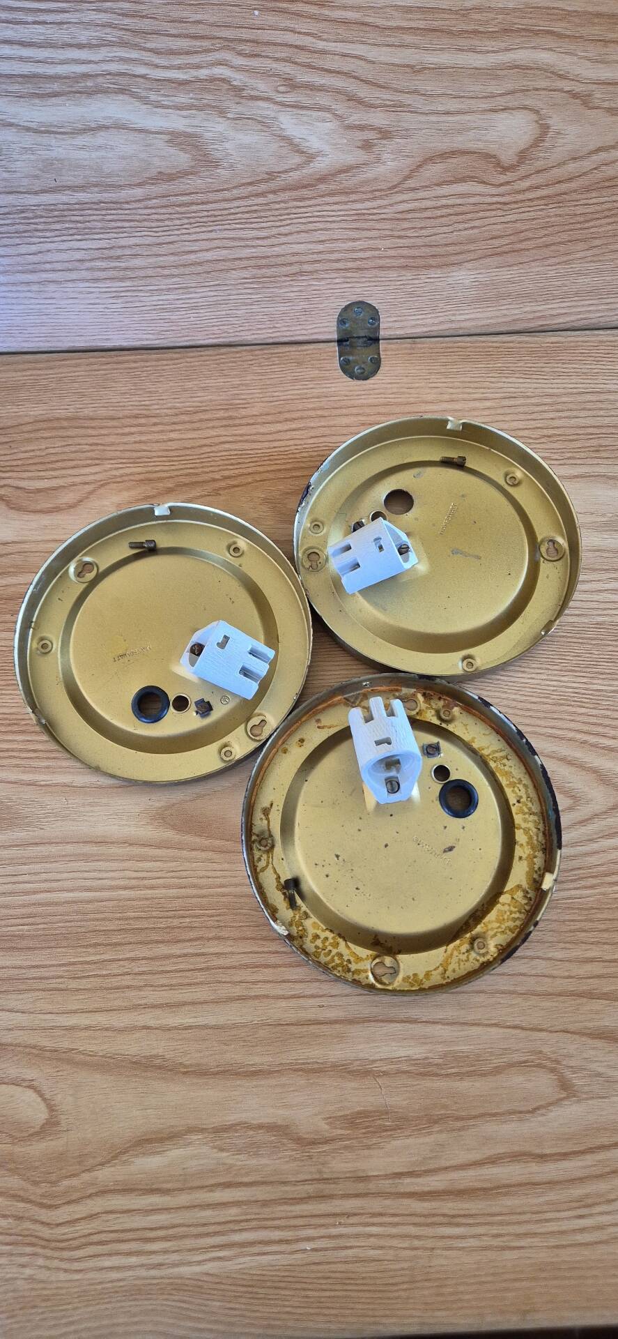 Set of 3 vintage amber moulded glass wall lights and ceiling lights.