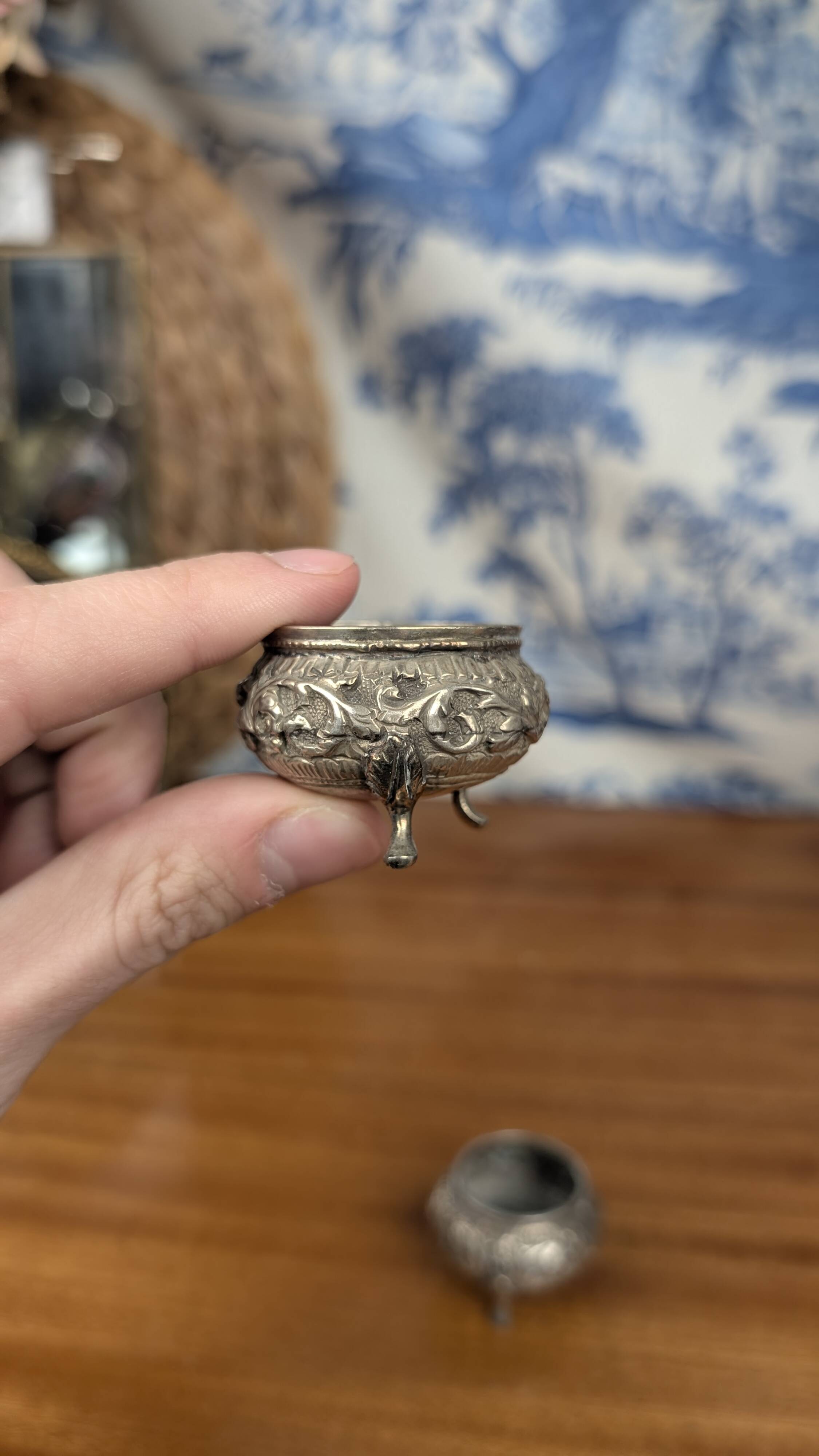 Indian Kutch 800 Silver Open Salt Cellar Pair of 800 Silver Salt Cellars