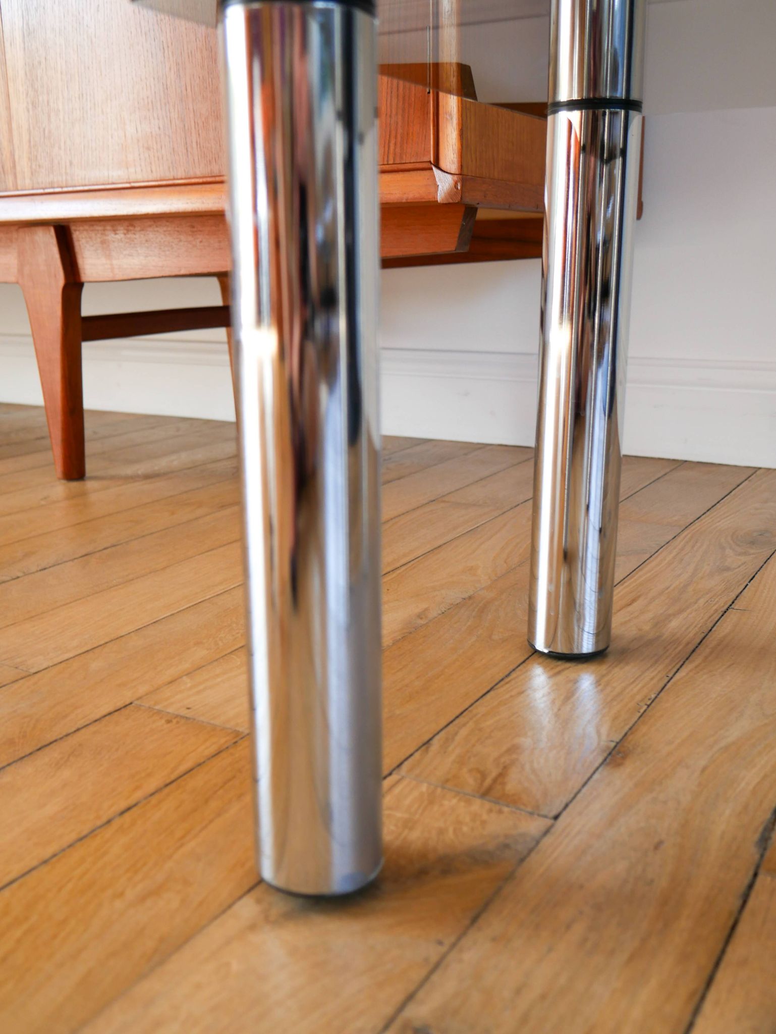 Bolster in chrome and smoked glass, double floors, Design, 1970