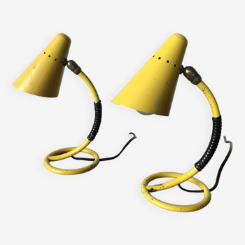 Paire de lampes de chevets jaunes années 50.